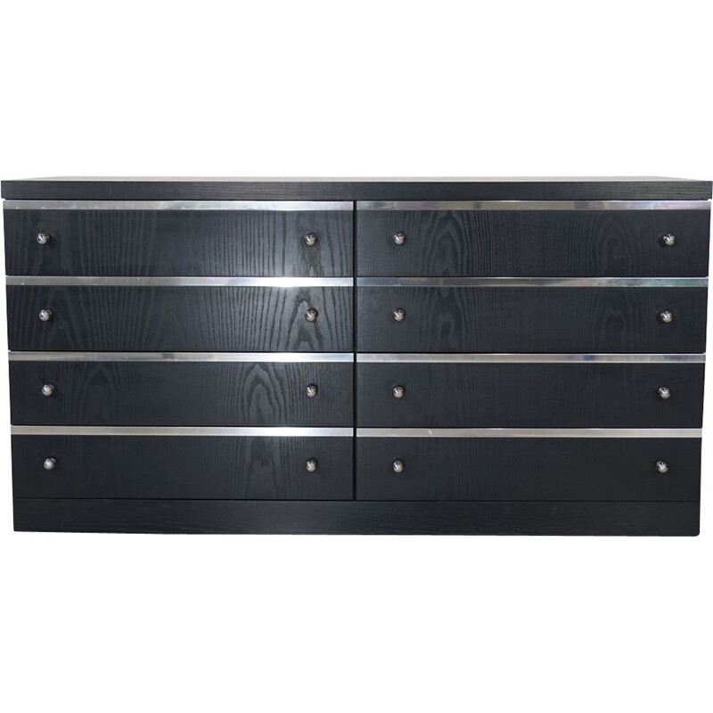 Vintage black Belgian chest of drawers in chrome