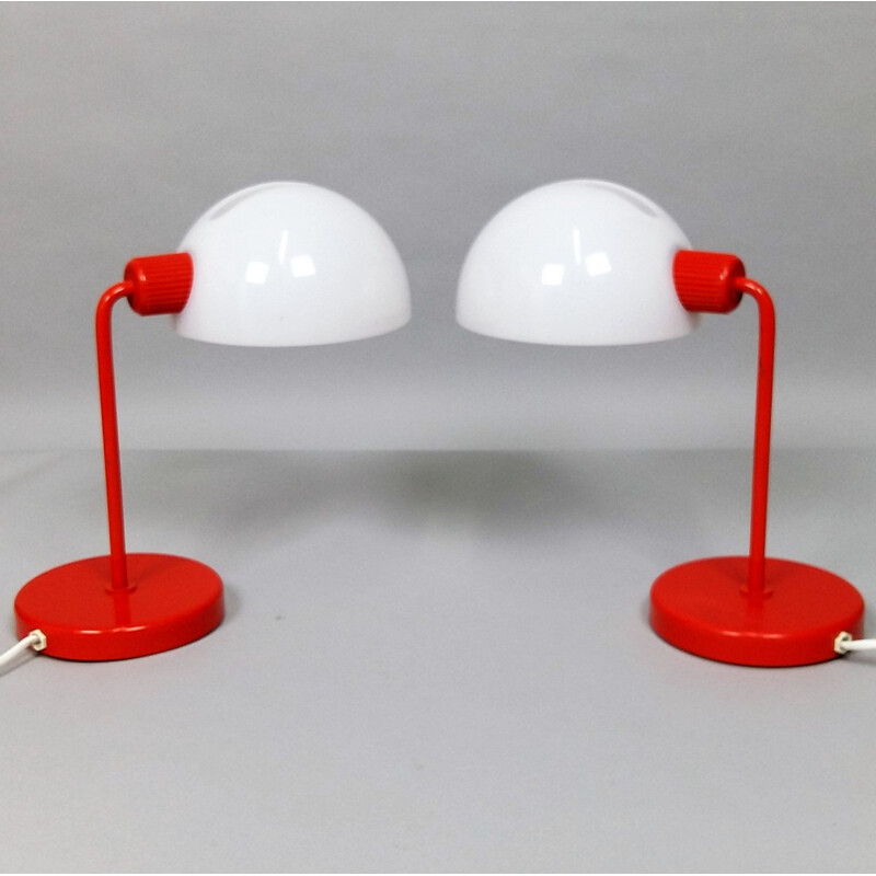 Set of 2 red & white vintage lamps