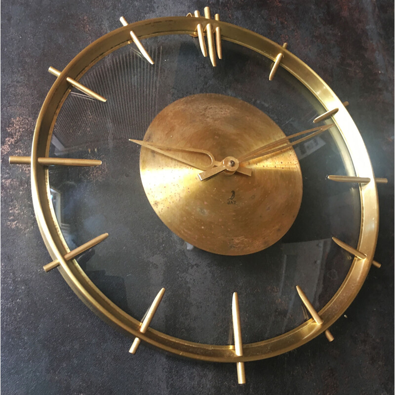 Vintage clock in Golden Metal, brass and glass by Jaz