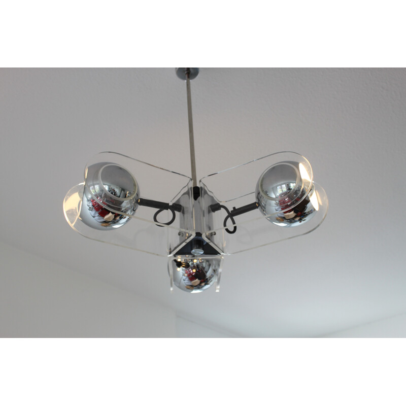 Vintage chandelier with acryglas and chromed metal 1970s
