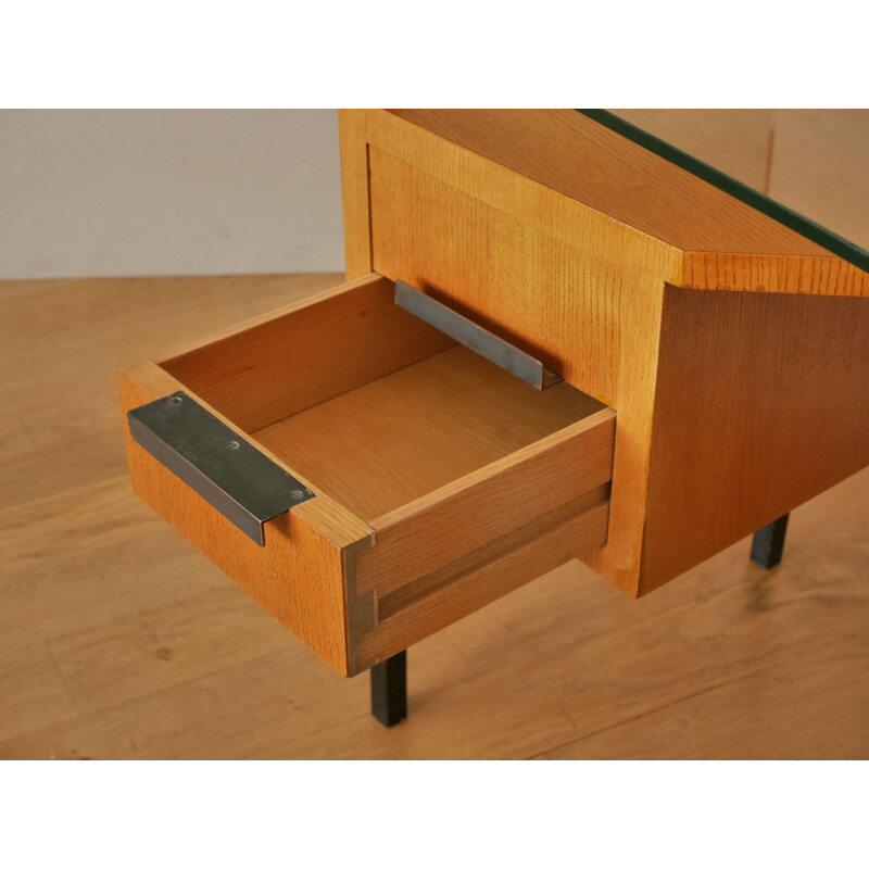 Vintage desk in glass & Oak by Jacques Hitier for La Meridienne