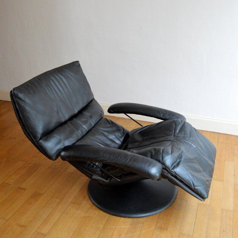 Fauteuil lounge Relax en cuir noir