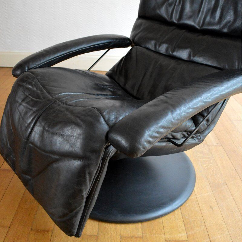 Fauteuil lounge Relax en cuir noir