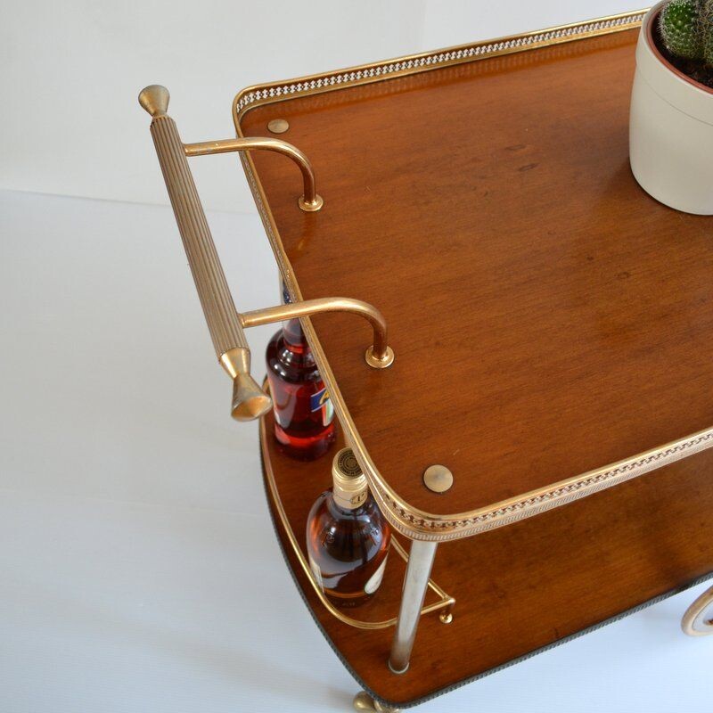 Vintage rolling trolley in wood and brass