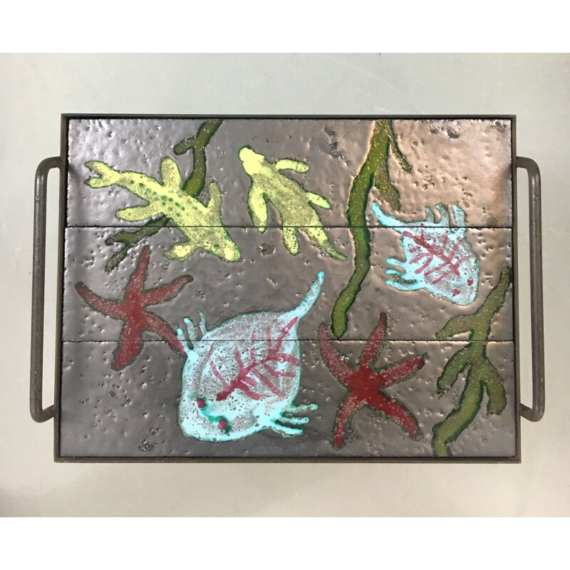 Vintage coffee table in metal and lava stone