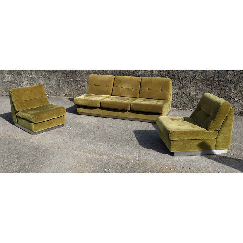 Vintage living room set by Jacques Charpentier in golden velvet