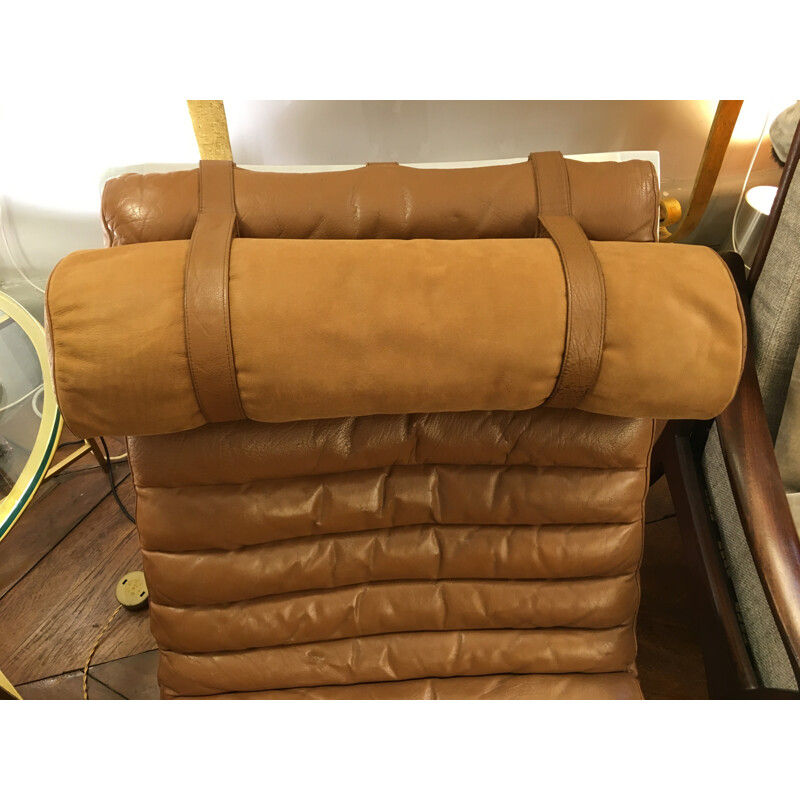 "ARI" lounge chair and ottoman in brown leather, Arne NORELL - 1970s