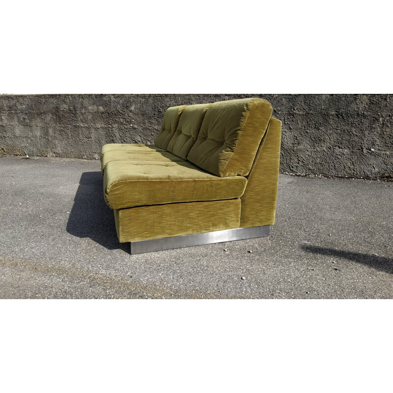 Vintage 3-seater sofa in velvet by Jacques Charpentier