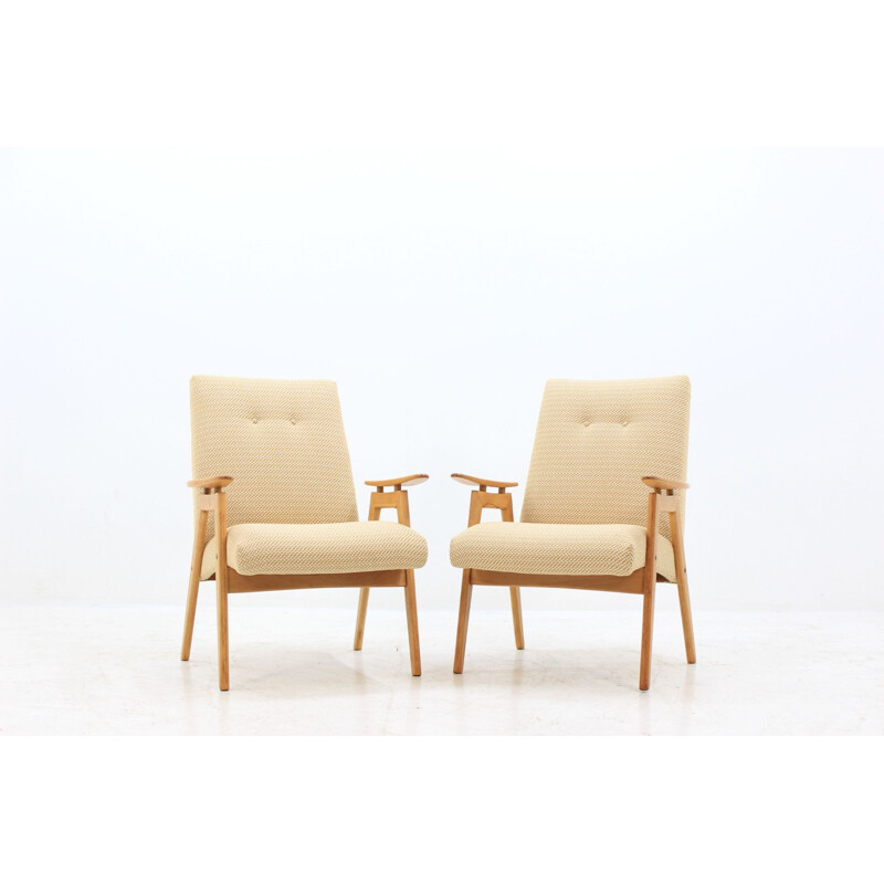 Pair of vintage beechwood lounge chairs by Jaroslav Šmídek for Jitona, Czechoslovakia