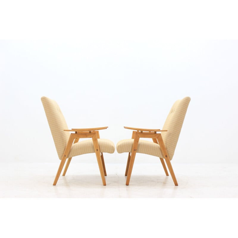Paire de fauteuils lounge vintage en bois de hêtre par Jaroslav Šmídek pour Jitona, Tchécoslovaquie