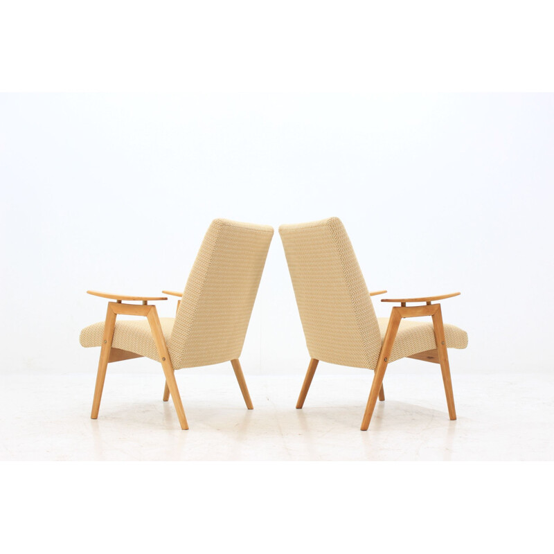 Pair of vintage beechwood lounge chairs by Jaroslav Šmídek for Jitona, Czechoslovakia