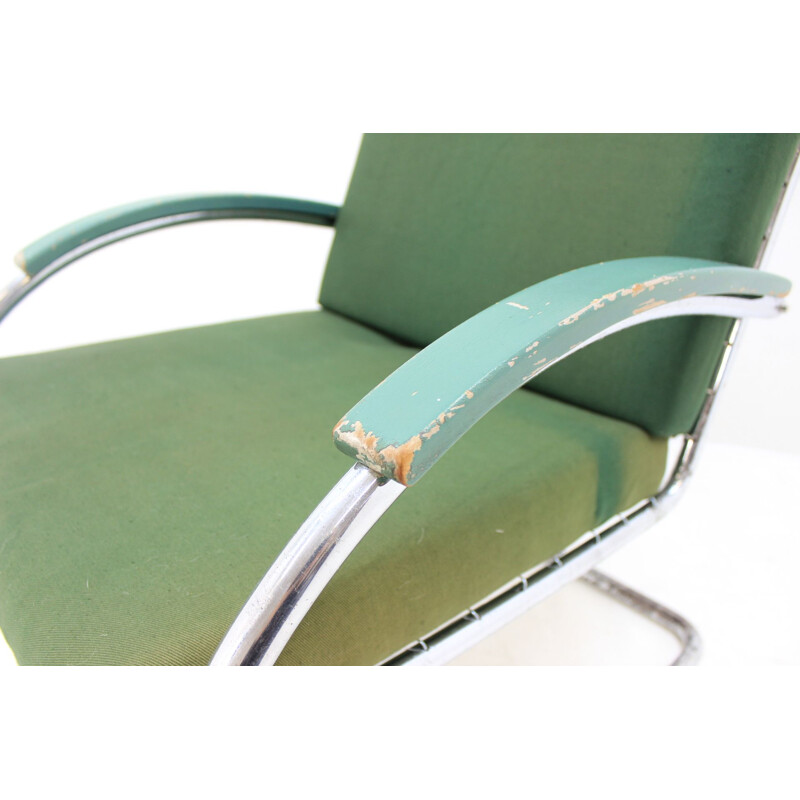 Vintage fauteuil in groen chroom van Anton Lorenz voor Thonet, 1930