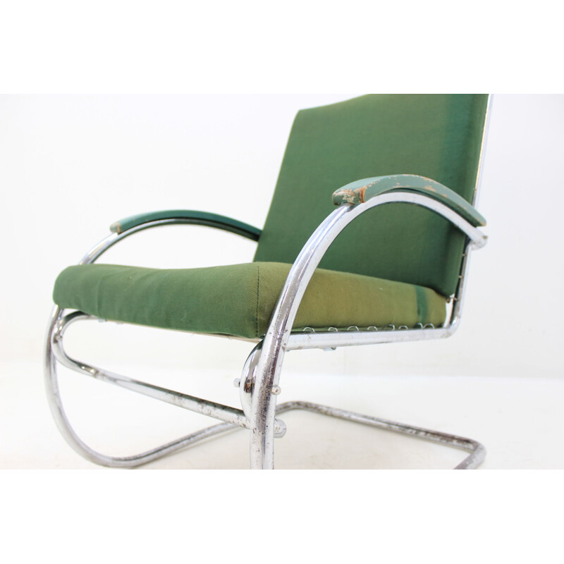 Vintage fauteuil in groen chroom van Anton Lorenz voor Thonet, 1930