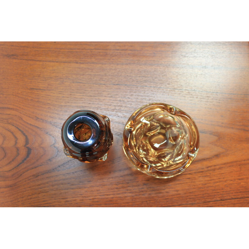 Vintage vase in browm glass and ashtray for Vetreria Formia