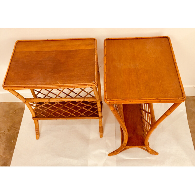 Vintage set of 2 nightstands in rattan