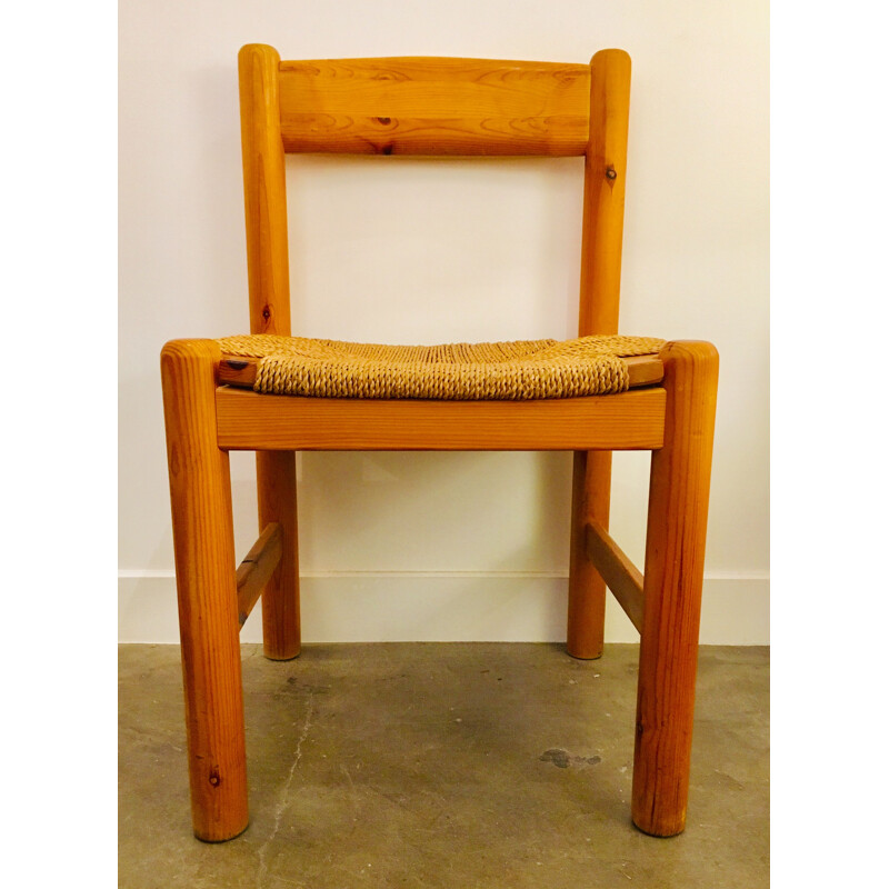 Vintage set of 4 chairs in wood and rope