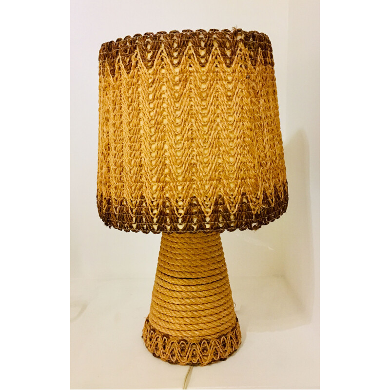 Vintage French table lamp in rope