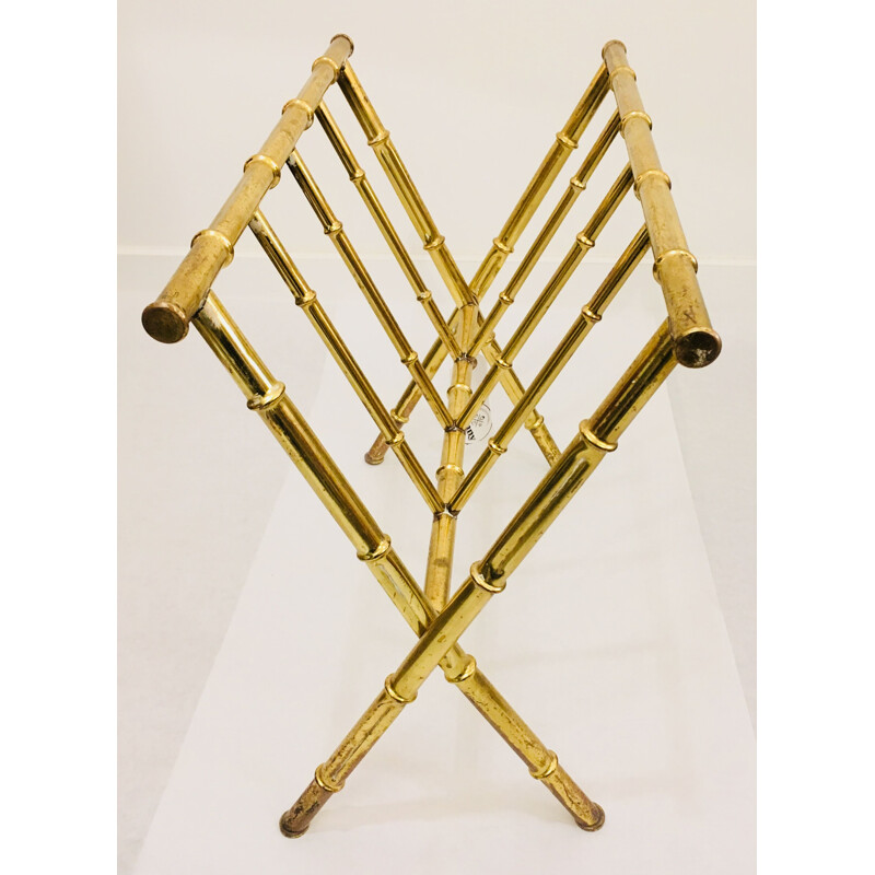 Vintage French magazine rack in brass