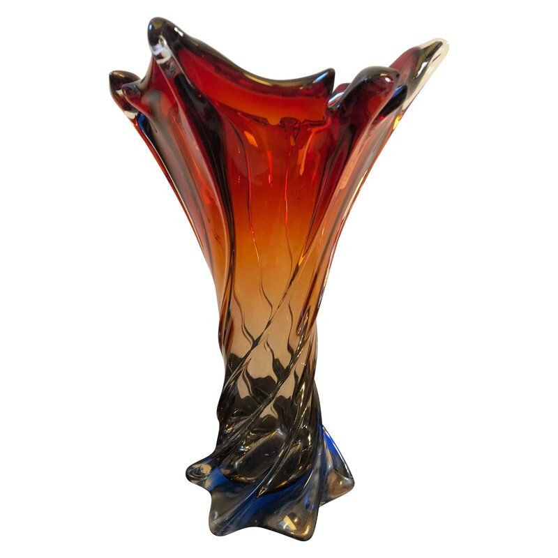 Vase vintage italien rouge et bleu en verre de Murano