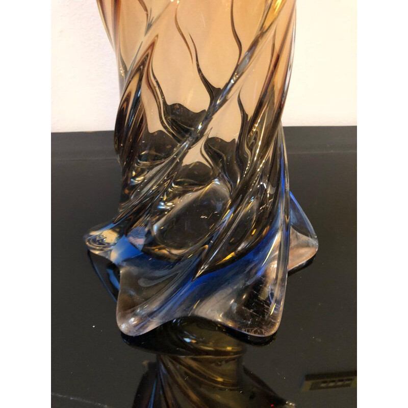 Vase vintage italien rouge et bleu en verre de Murano