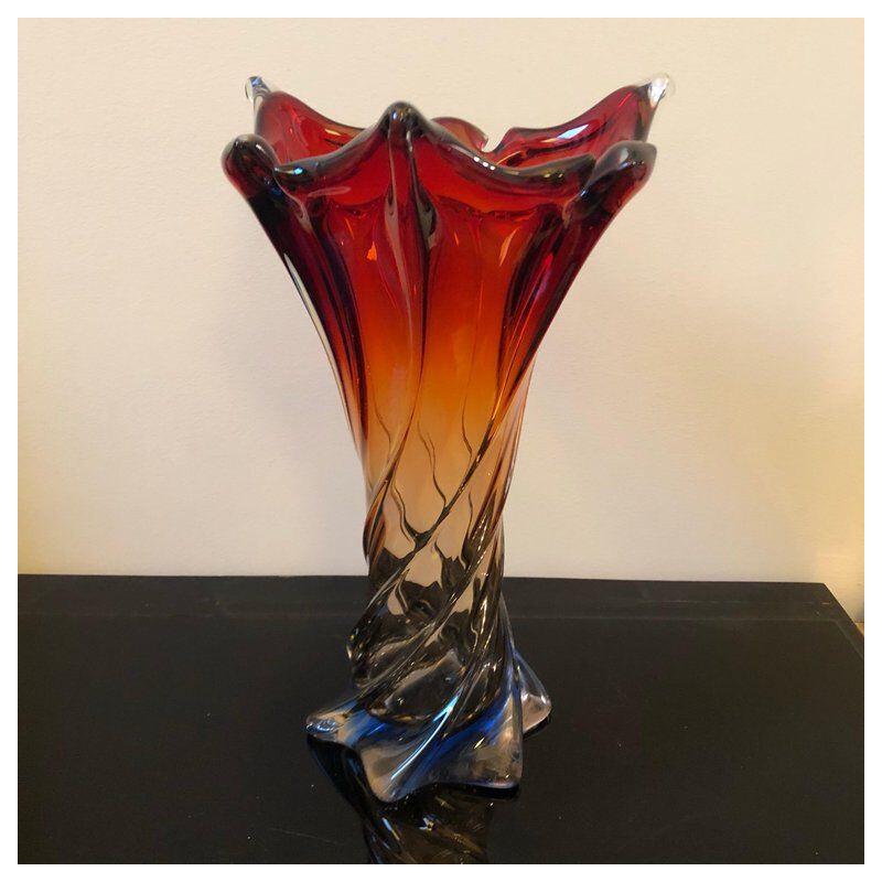 Vase vintage italien rouge et bleu en verre de Murano