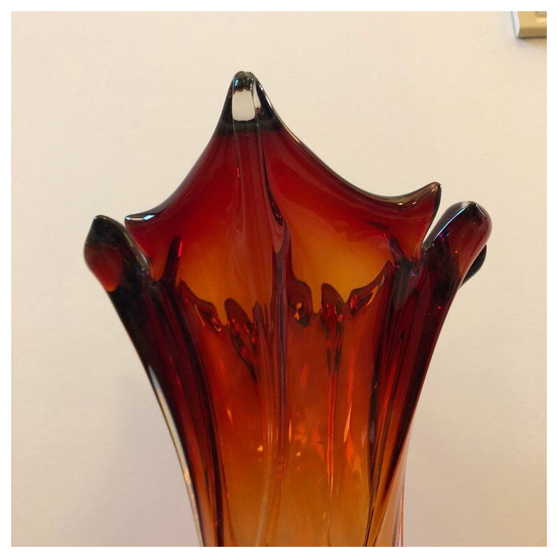 Vase vintage italien rouge et bleu en verre de Murano