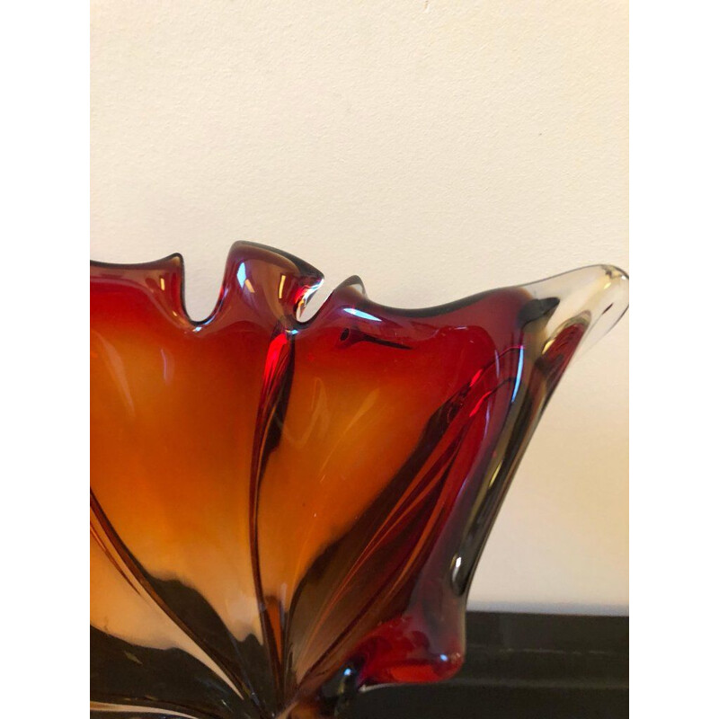 Vase vintage italien rouge et bleu en verre de Murano