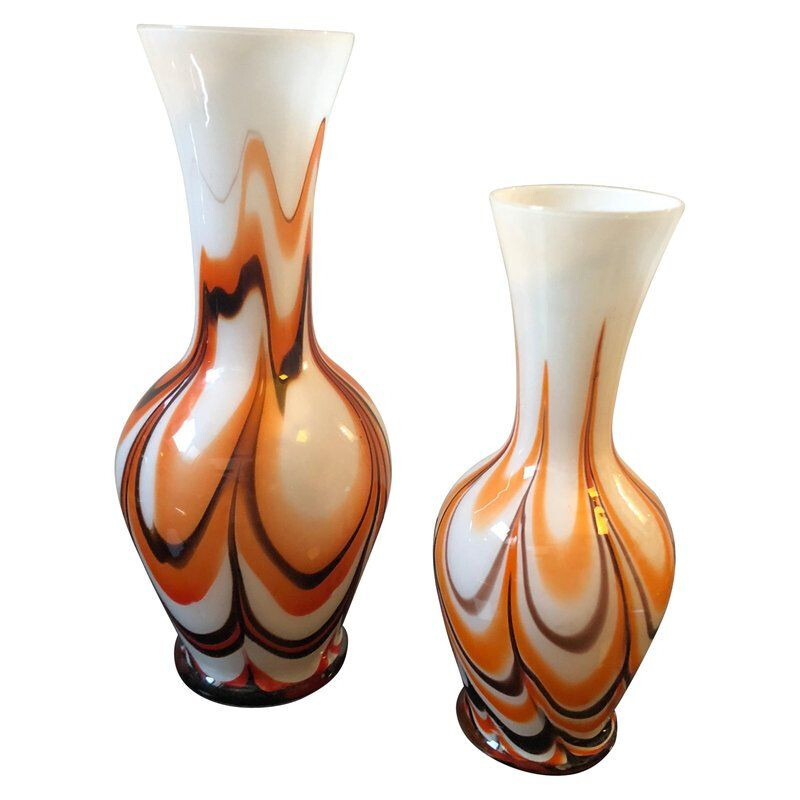 Set of 2 vintage Italian vases in Murano glass by Carlo Moretti for Opaline Florence
