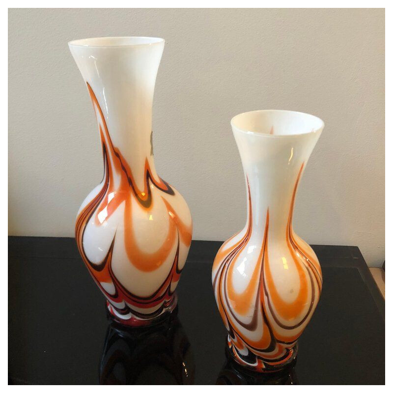 Set of 2 vintage Italian vases in Murano glass by Carlo Moretti for Opaline Florence