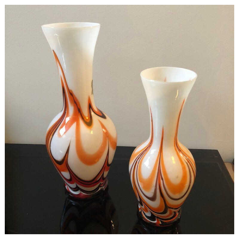 Suite de 2 vases italiens vintage en verre de Murano par Carlo Moretti pour Opaline Florence