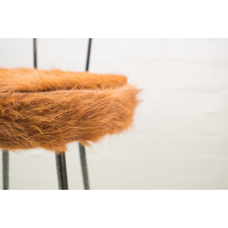 Set of 4 vintage bar stools in longhair cowhide