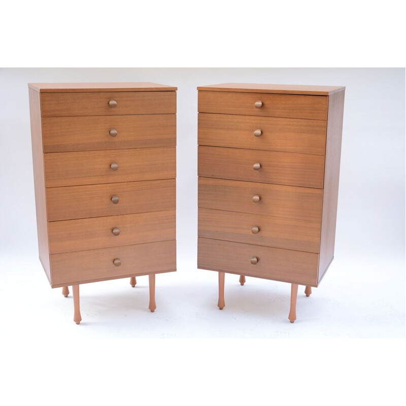 Set of 2 vintage high Scandinavian chests of drawers in teak