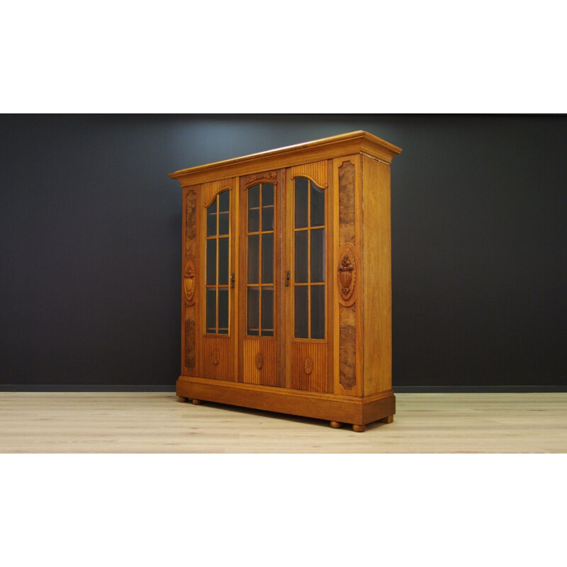 Vintage bookcase in beechwood and glass doors 1940s