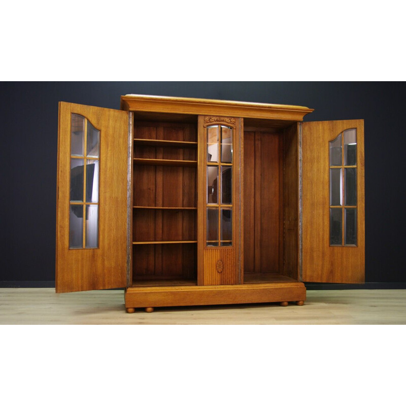 Vintage bookcase in beechwood and glass doors 1940s