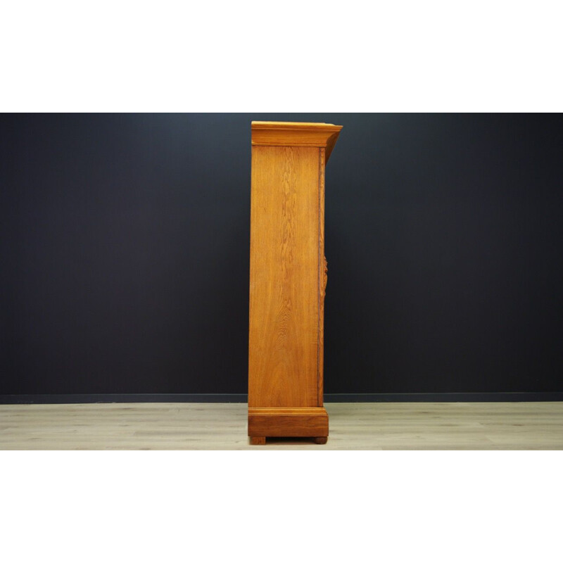 Vintage bookcase in beechwood and glass doors 1940s