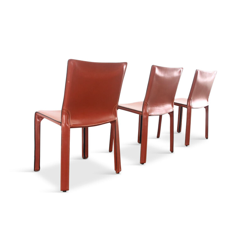 Suite de 6 chaises vintage en cuir rouge Mario Bellini 1977