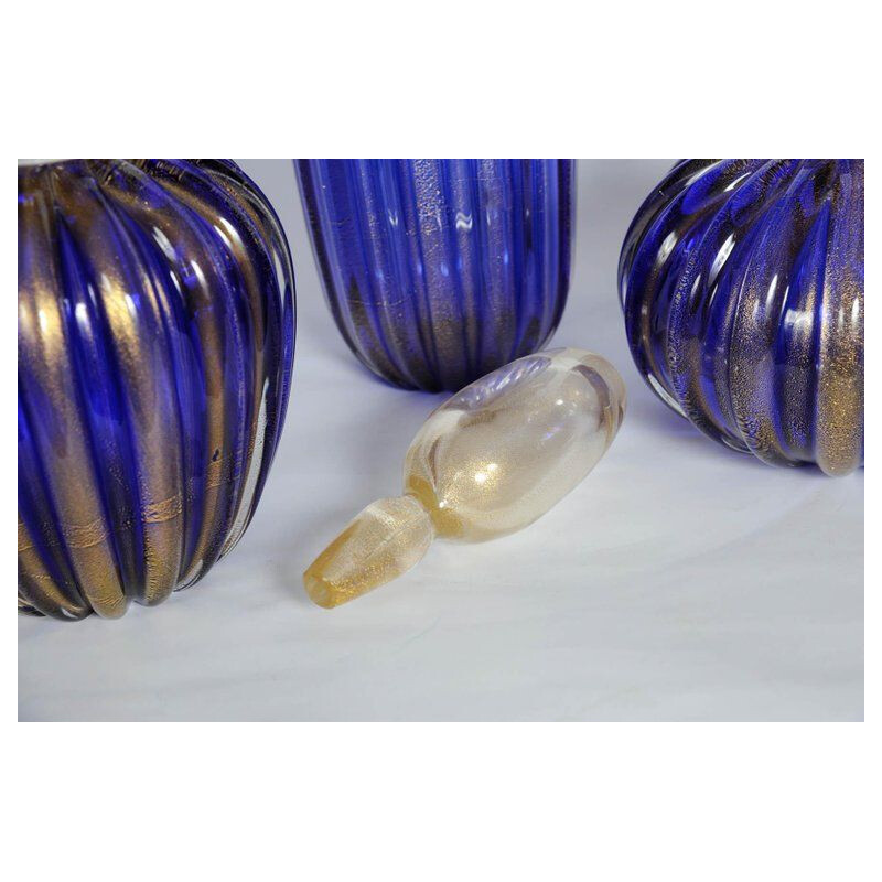 Set of 3 vintage blue bottles in Murano glass 1990 