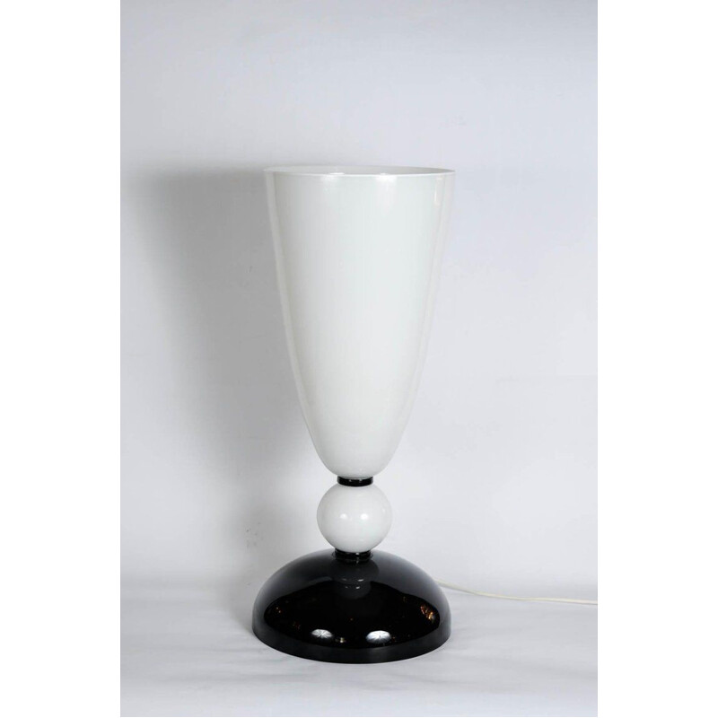 Paire de lampes vintage en verre de Murano noir et blanc