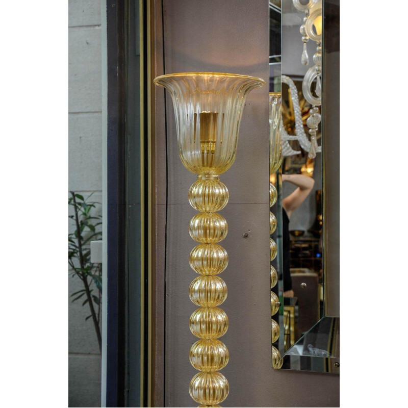 Lampadaire vintage en verre de Murano doré