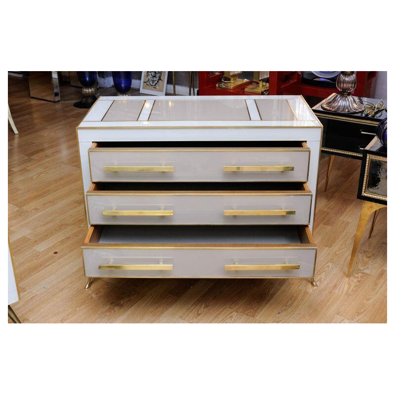 Pair of vintage chest of drawers in tinted glass, Italy 1980