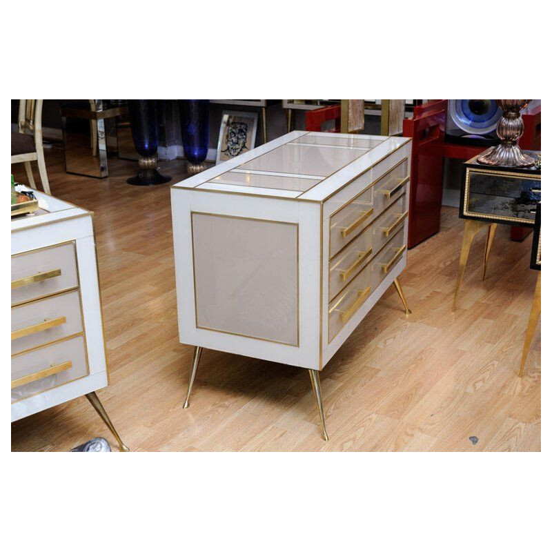 Pair of vintage chest of drawers in tinted glass, Italy 1980