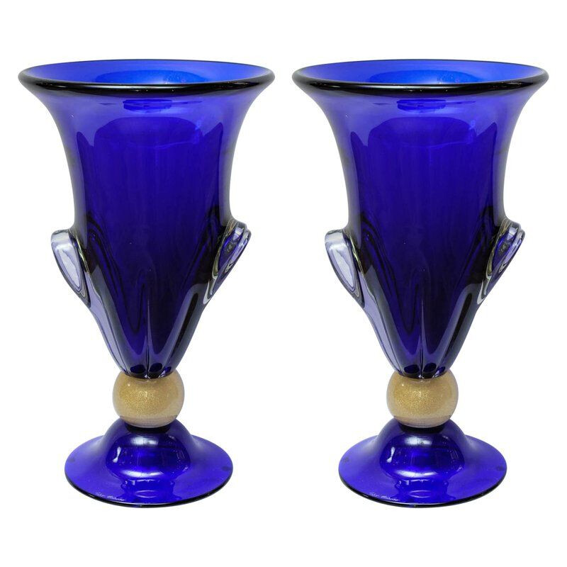 Set of 2 vintage blue vases in Murano glass