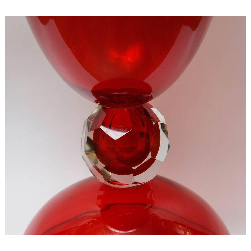 Set of 2 vintage red vases in Murano glass