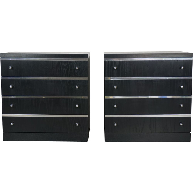 Set of 2 vintage Belgian chests of drawers in wood and metal