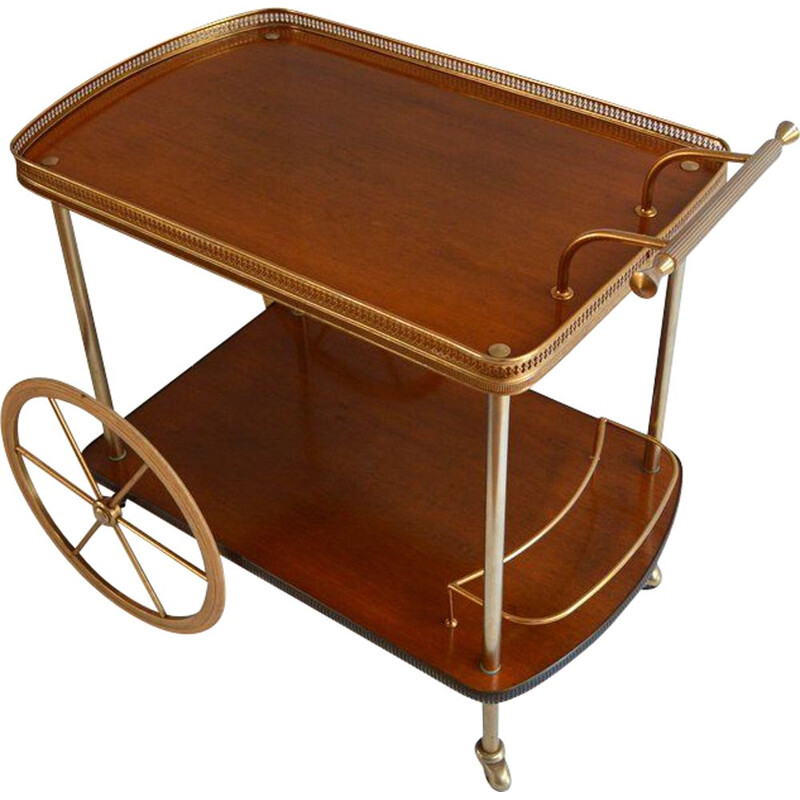 Vintage rolling trolley in wood and brass
