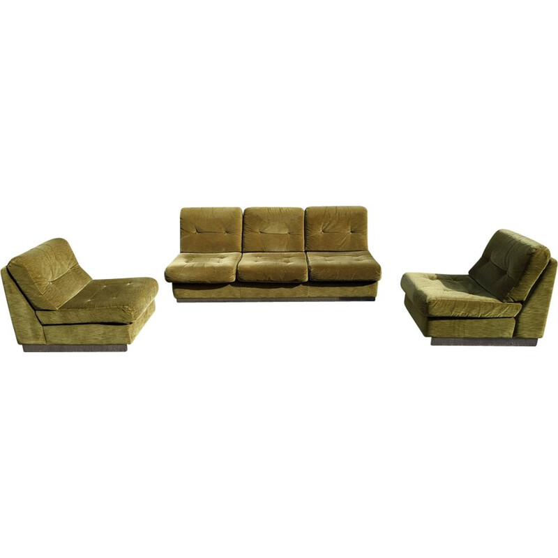 Vintage living room set by Jacques Charpentier in golden velvet