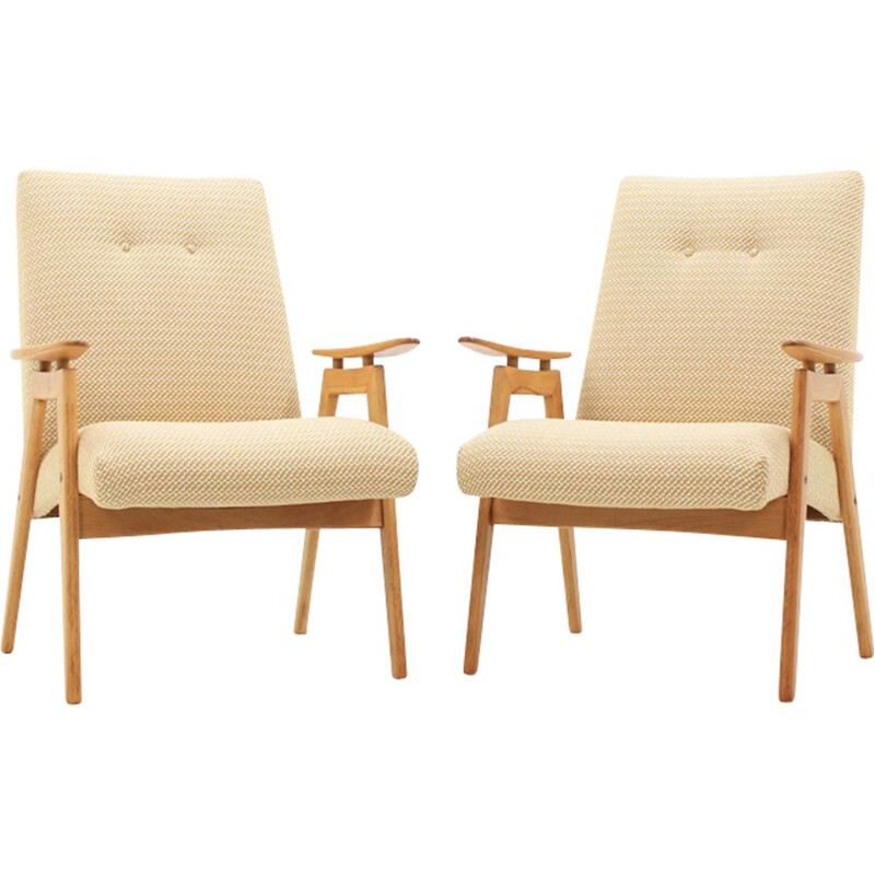 Pair of vintage beechwood lounge chairs by Jaroslav Šmídek for Jitona, Czechoslovakia