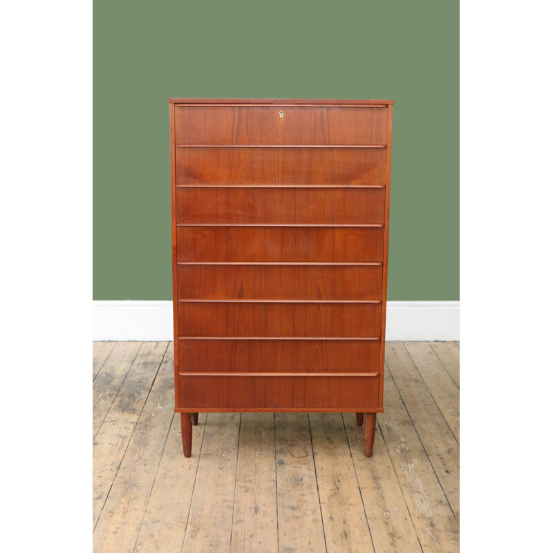 Vintage Danish tall chest of drawers in teak