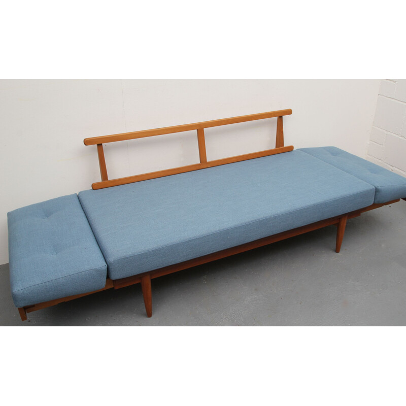 Vintage light blue 2-seater sofa in teak