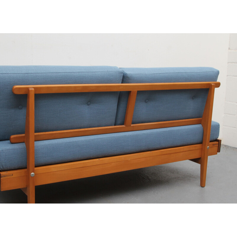 Vintage light blue 2-seater sofa in teak